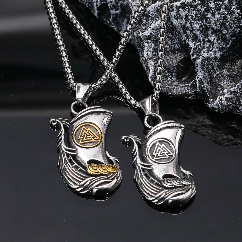 新款北欧复古维京海盗船符文钛钢