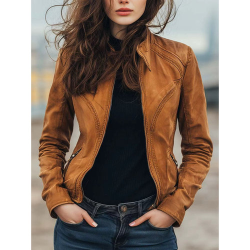 秋季女皮衣女气质欧美大码立领PU皮女皮夹克女式皮外套