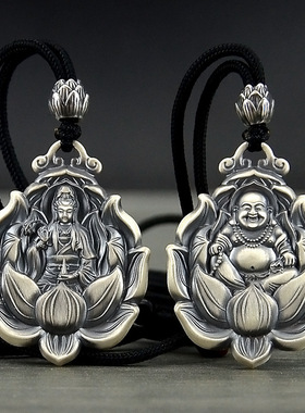 复古999纯银吊坠男实心足银项链佛牌坠子女款本命年弥勒佛