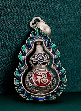 足银999吊坠珐琅花丝福字镂空葫芦复古民族风女挂件吊坠项链