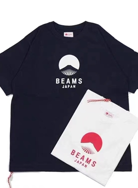 【官网折扣】BEAMS JAPA 日系定番富士山印花红绳情侣短袖T恤INS