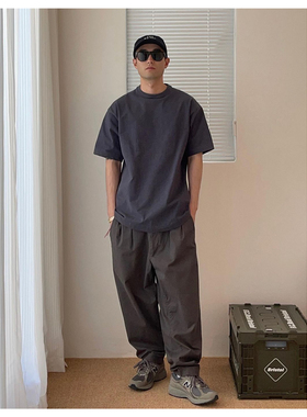 官网五折 BEAMS JAPA裤子310克纯色红绳棉宽松重磅短袖T恤男深灰