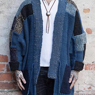 【官网折扣】KAPITAL JAPA平田和宏拼接针织衫宽松毛衣开衫道袍