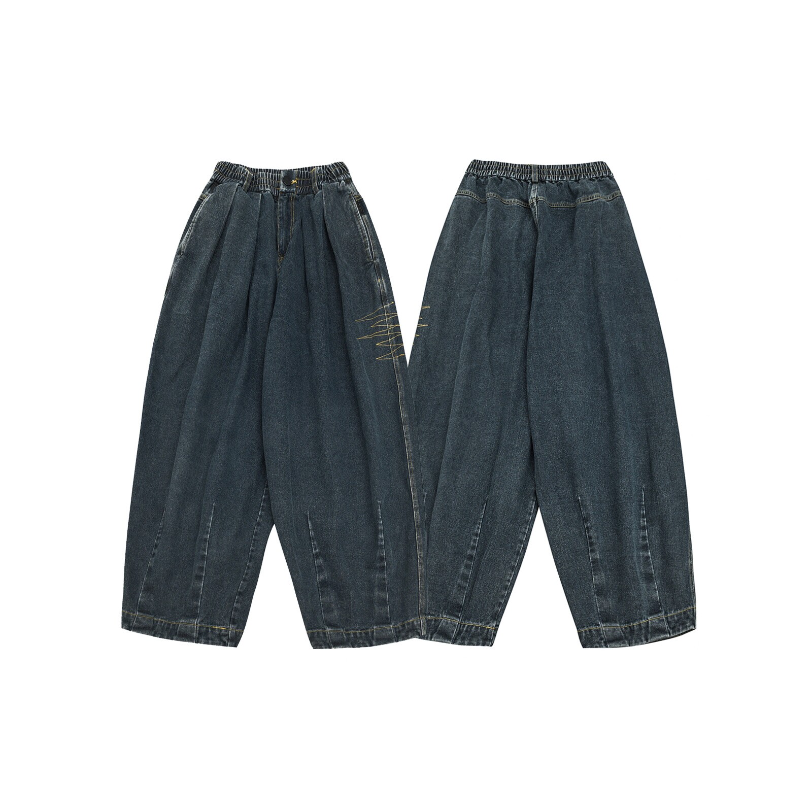 【品牌折扣】BEAMS JAPA牛仔裤日系水洗做旧春秋男女阔腿灯笼裤潮