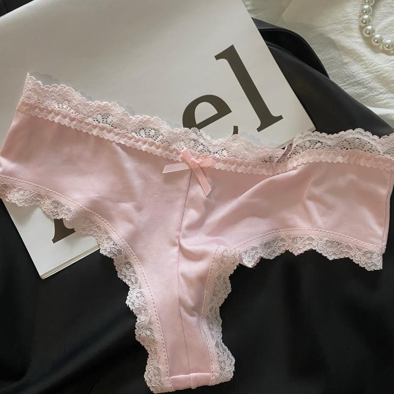 又甜又辣性感pinkgirl低腰露屁股半包T裤蕾丝边透气女士三角内裤