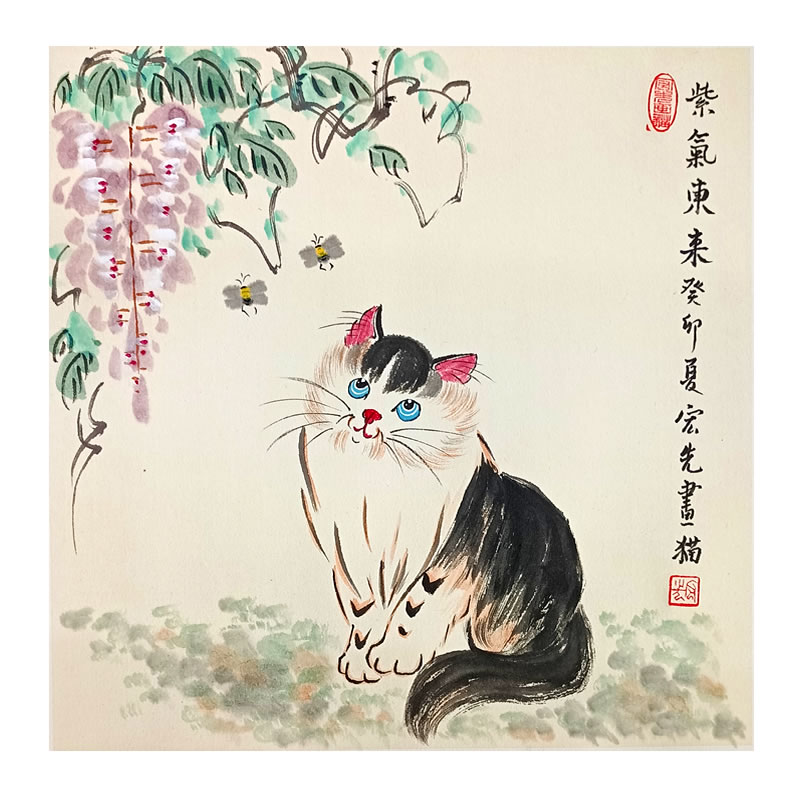 宏先画猫名家纯手绘国画写意工笔原创真迹房间客厅大厅过道挂字画