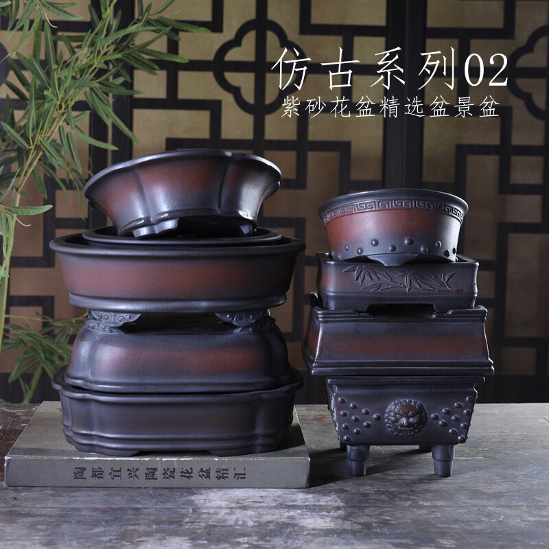 紫砂花盆桌面中式室内桌面中大号花盆仿古系列02绿植盆景高档