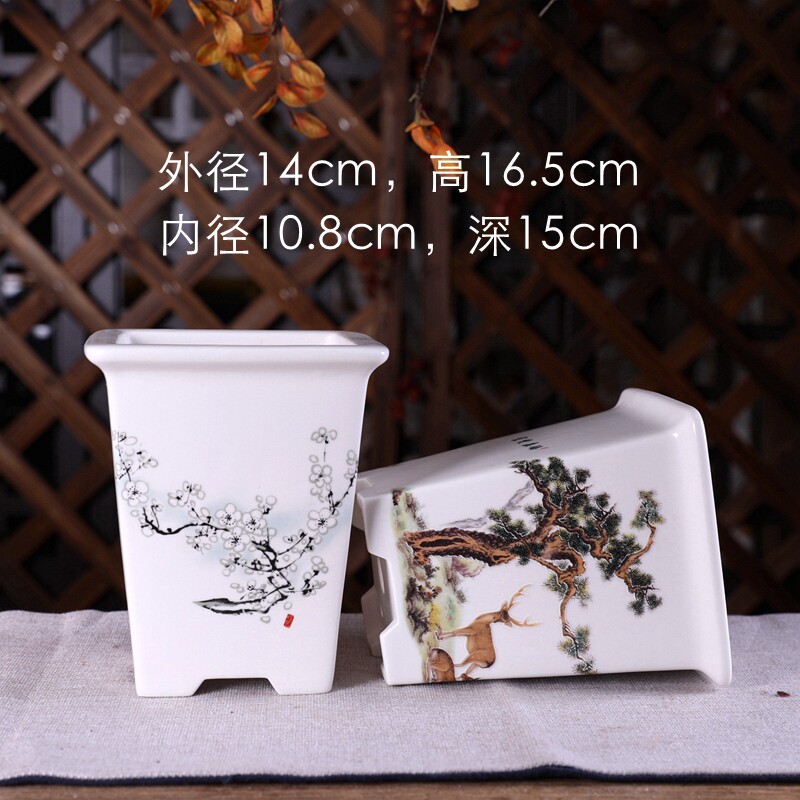精品陶瓷釉盆大号绿植盆景花卉CY20#口边高方中式贴画透气