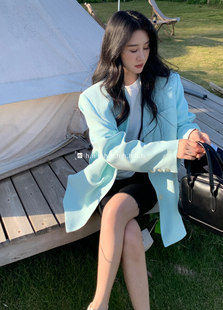 翻领西装 女装 外套绿色宽松上衣26年春季 大码 新款 hh原创设计中长款