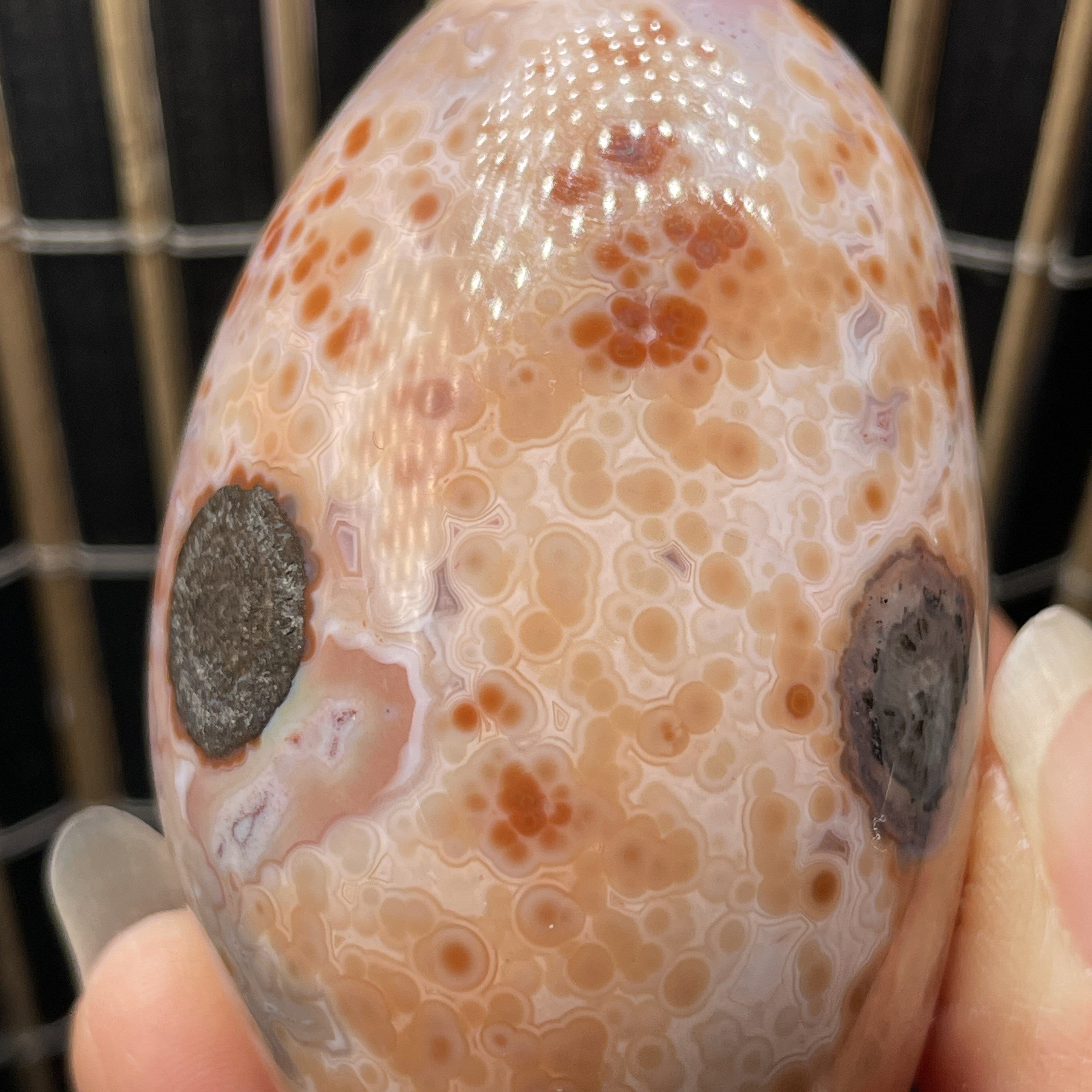 战国红玛瑙精品多彩俏色天眼手把件摆件