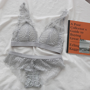 夏天不能错过的仙仙蕾丝文胸套装~薄款无钢圈深V 水滴杯内衣罩女