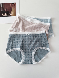 提花棉 纯棉中低腰防夹臀甜美舒适包臀内裤 性感蕾丝边可爱三角裤