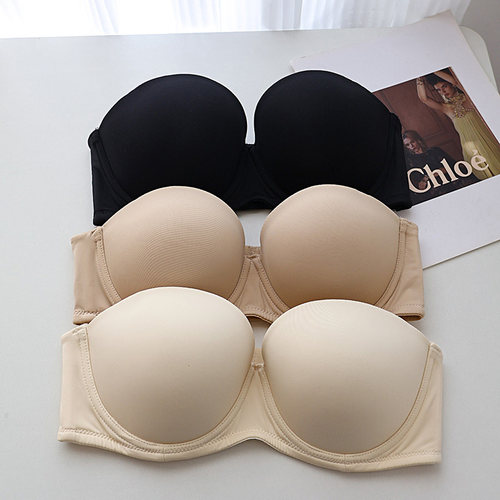 光面有大胸专属半杯无肩带文胸