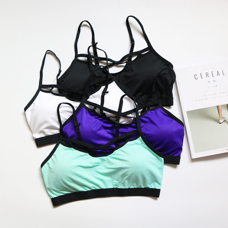 外贸欧美无钢圈运动女内衣吊带背心露背性感瑜伽健身文胸罩多色选