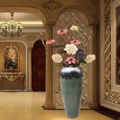 景德镇陶瓷花瓶落地金属玉兰窑变釉陶罐大码 客厅插花摆件 现代欧式