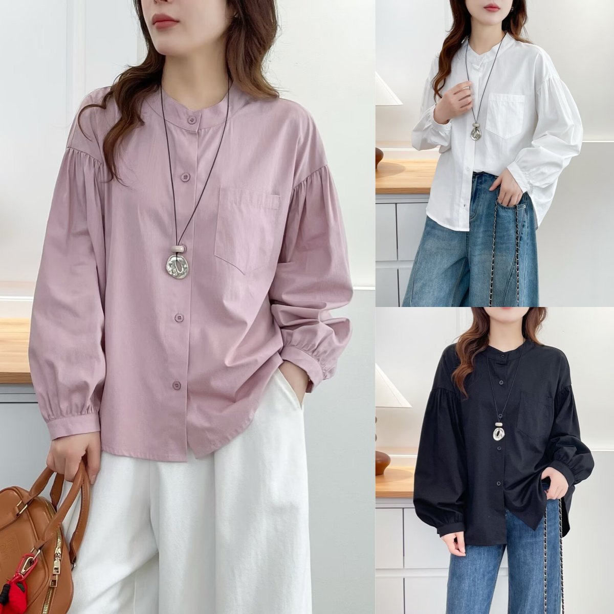 大码女装遮肚子春季新韩版休闲宽松口袋衬衫设计感灯笼袖长袖衬衣,女装/女士精品,大码内搭,淘宝优惠券,粉丝福利购,淘宝优惠卷