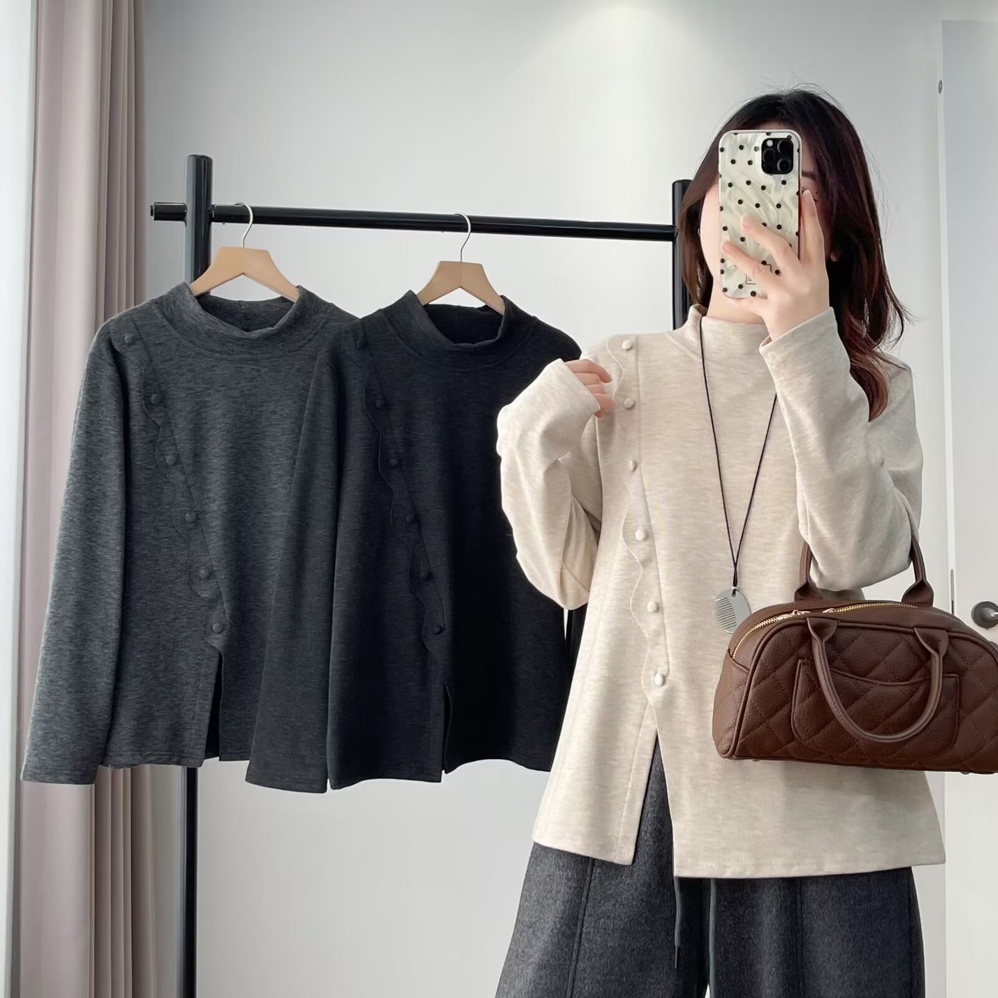 半高领百搭开叉显瘦保暖打底衫