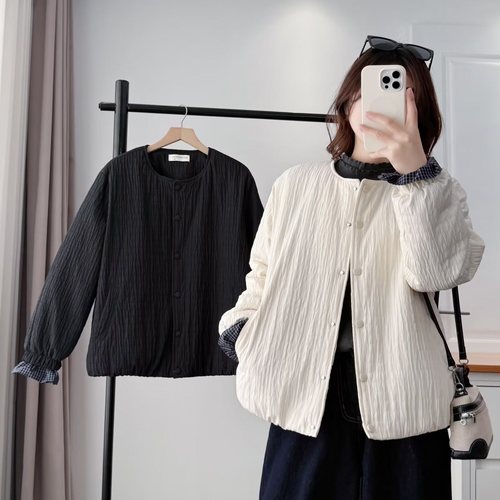 撞色拼接格子显瘦洋气加厚棉衣