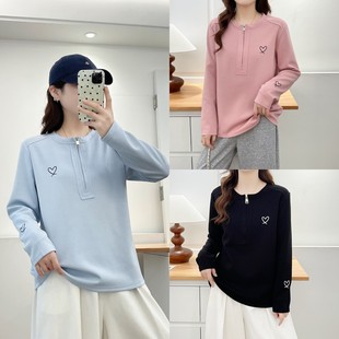 休闲半拉链长袖 遮肚子韩版 T恤女秋季 新款 2561 大码 洋气打底衫 女装