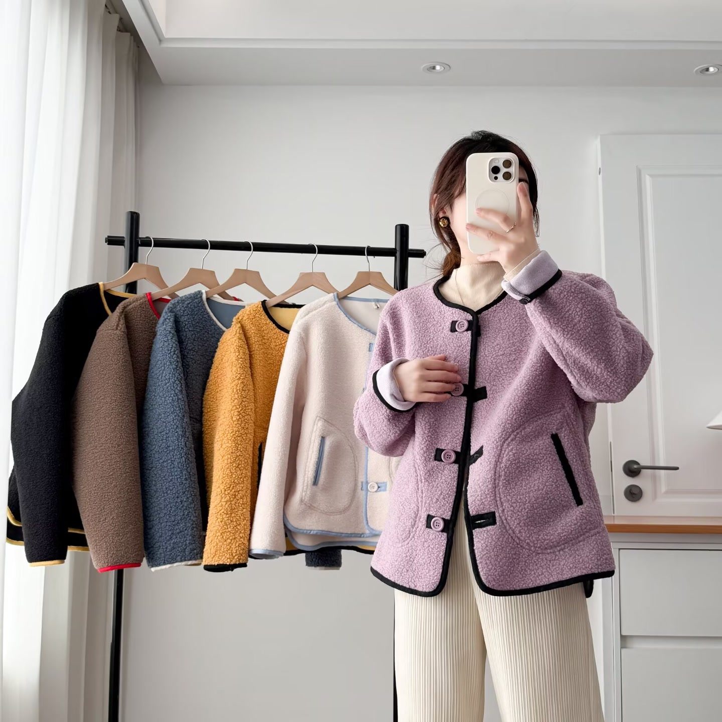 大码女装遮肚子胖mm秋冬款韩版小香风百搭时尚保暖拼色外套1391