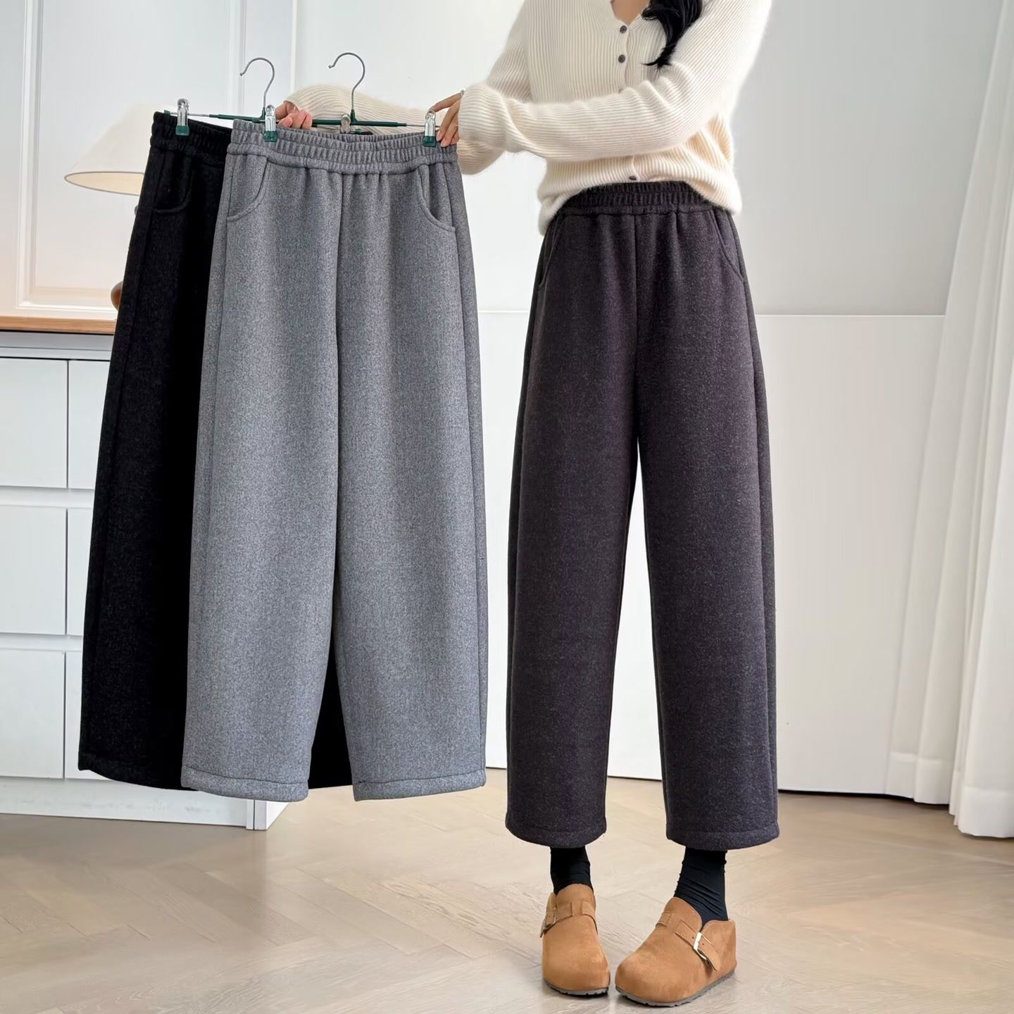 大码女装遮肚子秋冬显瘦加绒保暖哈伦休闲裤毛呢阔腿八分裤奶奶裤,女装/女士精品,大码裤装,淘宝优惠券,粉丝福利购,淘宝优惠卷