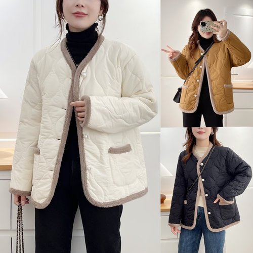 小香风撞色显瘦加绒加厚棉衣外套