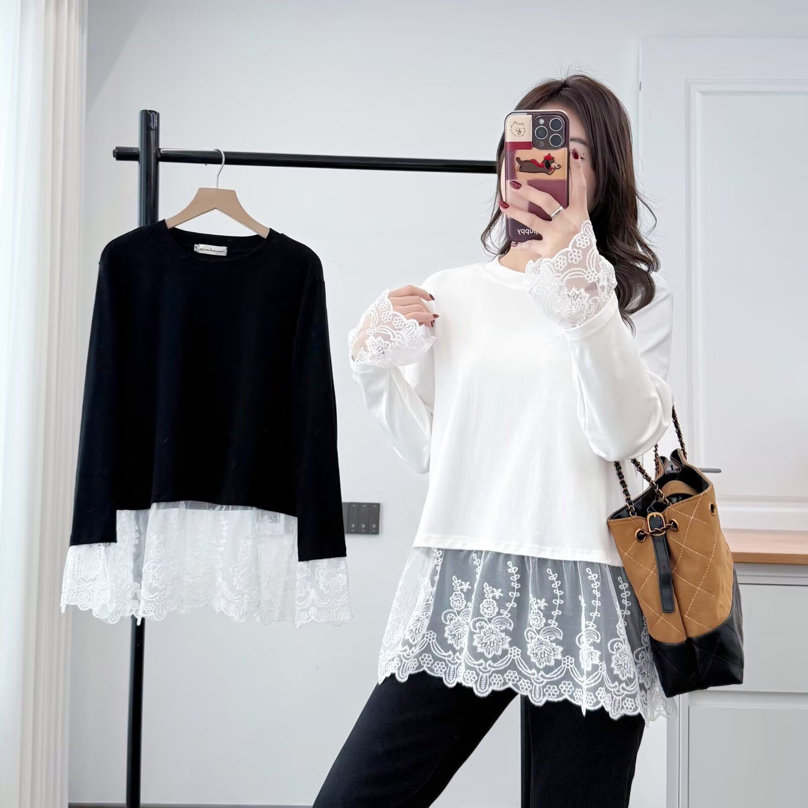 大码女装遮肚子春季新款打底衫洋气T内搭蕾丝拼接假两件上衣8610,女装/女士精品,大码内搭,淘宝优惠券,粉丝福利购,淘宝优惠卷