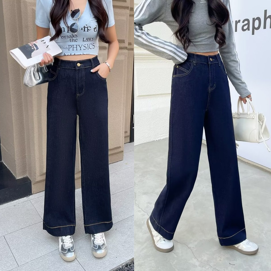 秋季新款高腰显瘦窄版阔腿牛仔裤