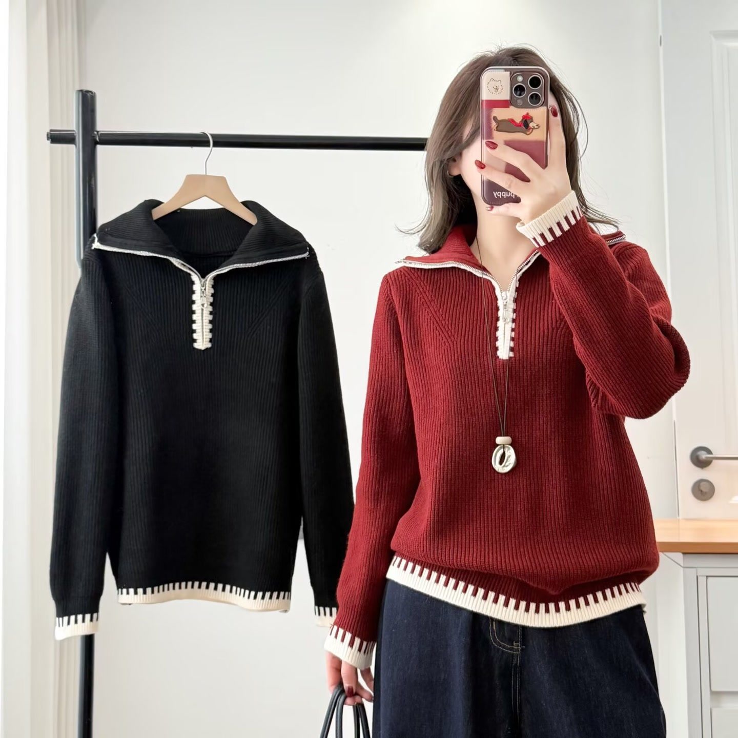 大码女装遮肚子秋冬时尚慵懒风百搭毛衣时尚显瘦气质半开领针织衫,女装/女士精品,大码内搭,淘宝优惠券,粉丝福利购,淘宝优惠卷