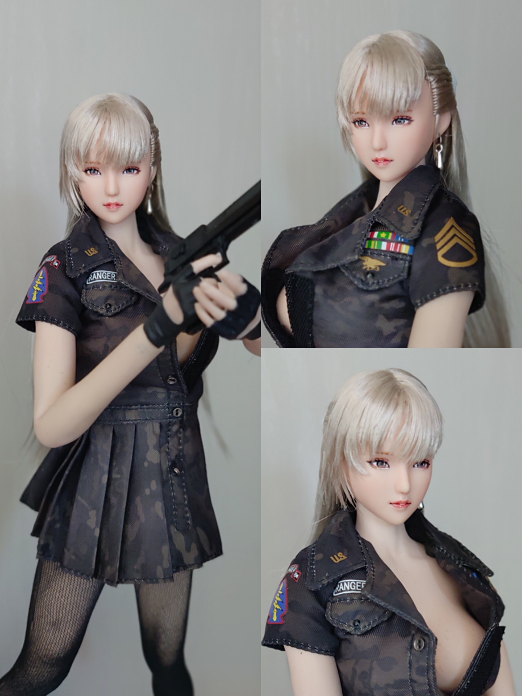 美军女军风人偶12寸包胶可动 女兵人ob头雕 diy