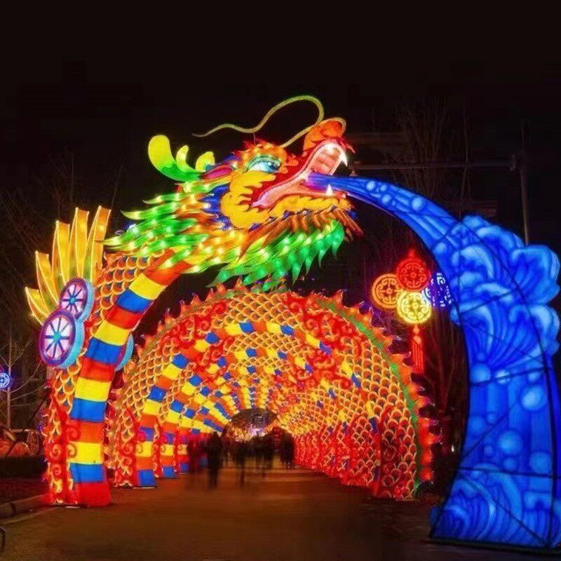 大型龙年龙花灯女神花灯新款2024春节景区庙会灯光造型亮化定制