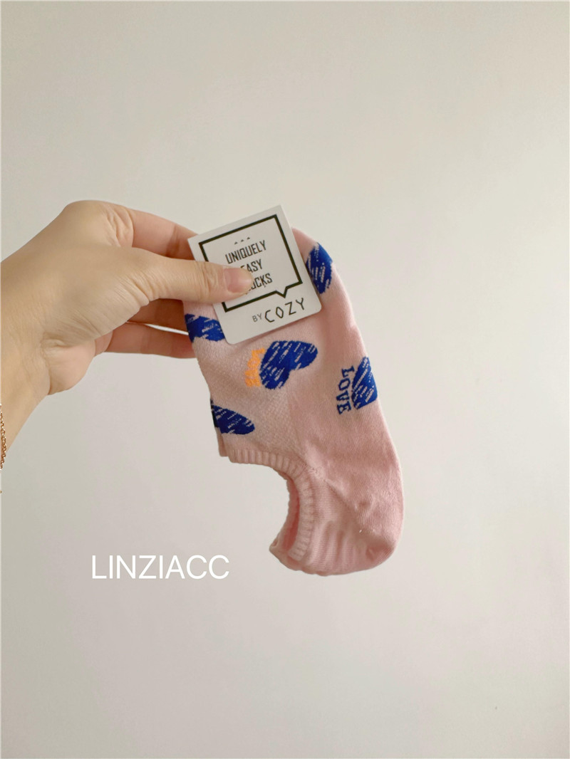 【满五双包邮】LINZIACC韩国手绘爱心字母船袜女款夏季薄款短袜