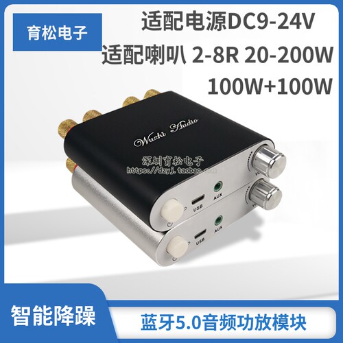 100W+100W蓝牙5.0音频功放板模块2.0双声道立体声铝合金金属外壳