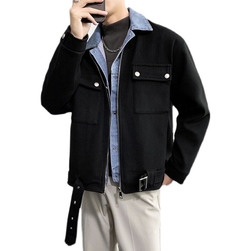 秋冬新款韩版假两件呢料外套呢子外套男潮A328-21782-P180控245,男装毛呢大衣,星座406
