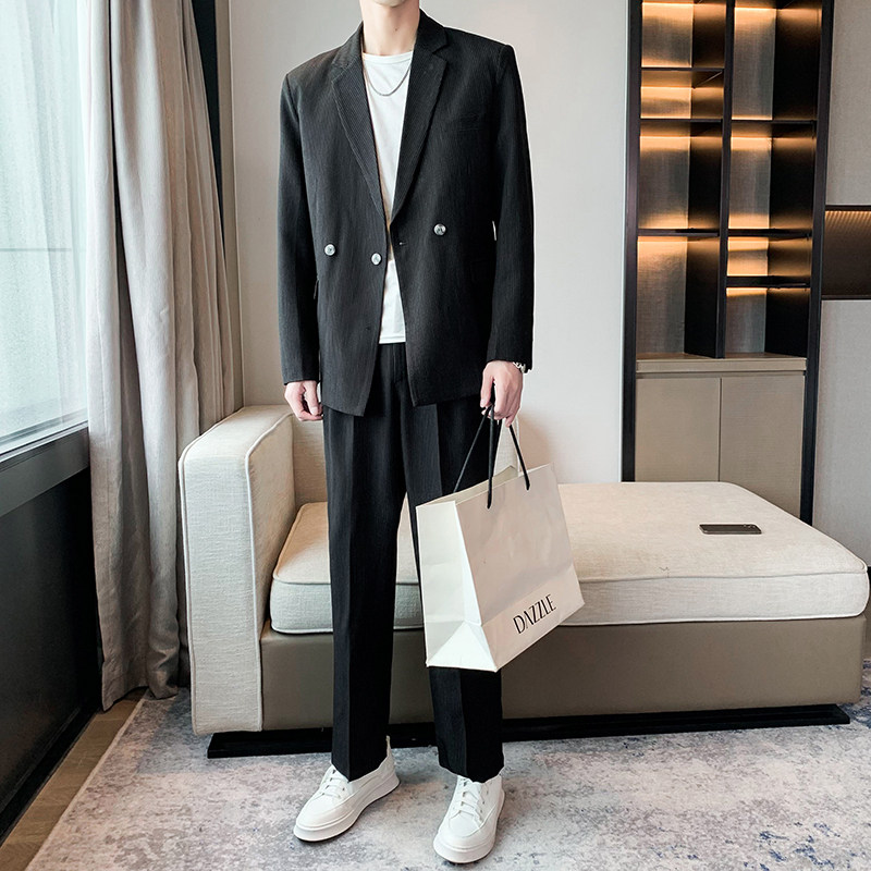 2024新款竖条纹韩版百搭西服套装男西装西裤a328-21601-P165控225图片