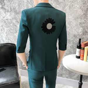 印花短袖西装无头风中袖西服西裤套装 A328-2056-P145图片