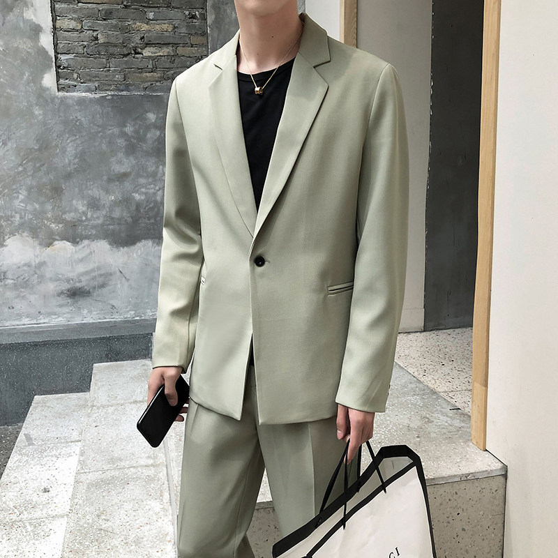 大码秋冬季新款纯色宽版西装套装无头风西服西裤A328-20322-P165,男装西服套装,星座406