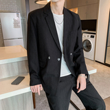 2024新款竖条纹韩版百搭西服套装男西装西裤a328-21601-P165控225，男装西服套装，星座406