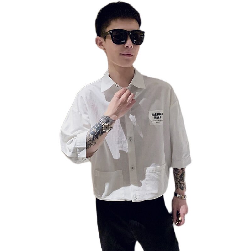 短袖衬衫可爱背部印花衬衣社会小伙上衣A328-21305-P55K75,男装衬衫,星座406
