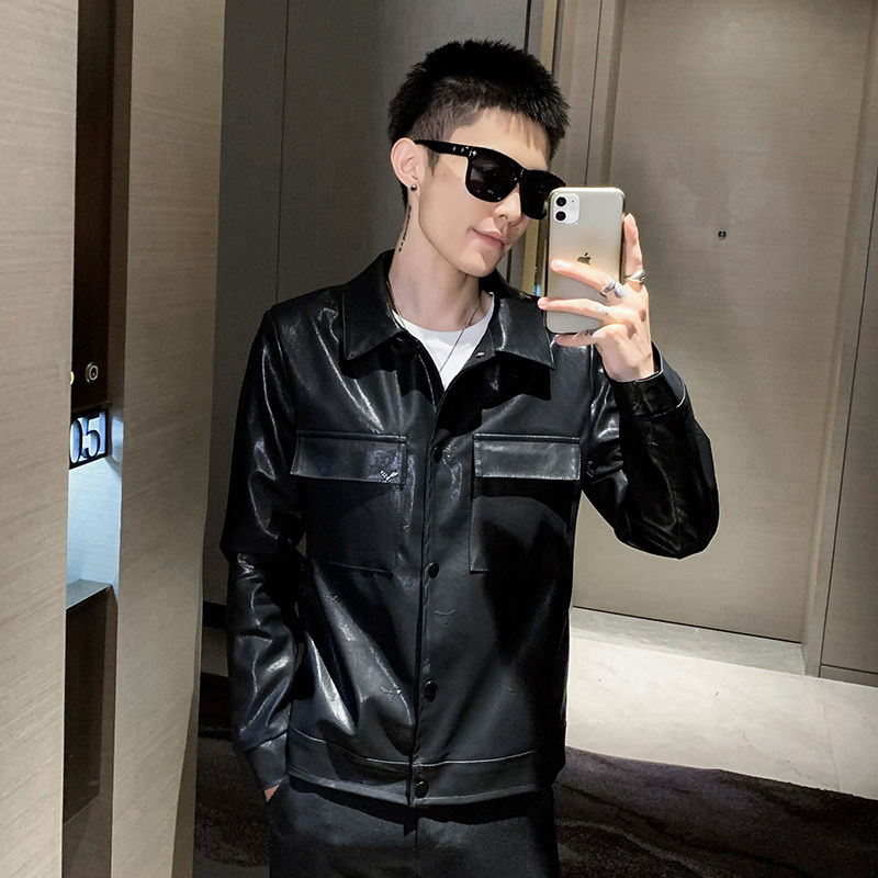 秋季新款黑色社会小伙风皮衣皮夹克男外套A328-21663-P125控165,男装皮衣,星座406