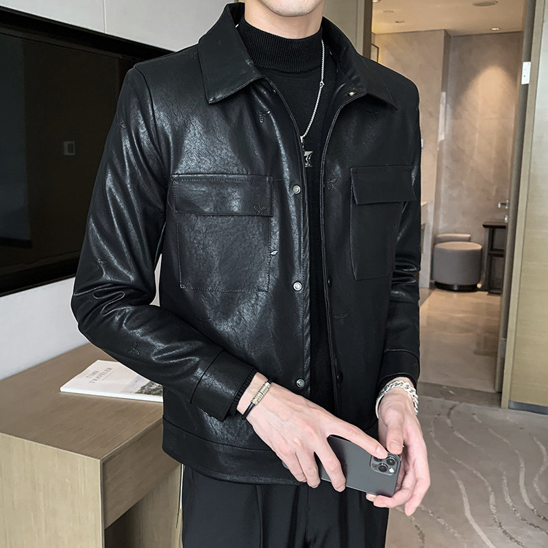 2024新款秋季黑色大口袋皮衣皮夹克男外套A328-21663-P125控165,男装皮衣,星座406