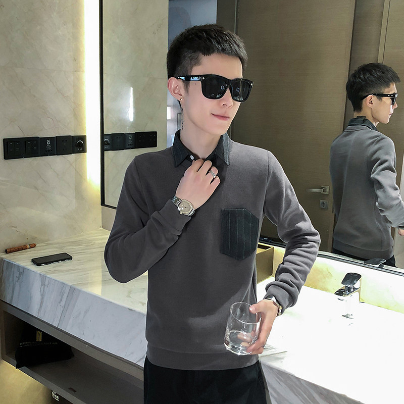 春秋新款拼接假两件外套卫衣社会小伙上衣A328-21032-P60,男装卫衣,星座406