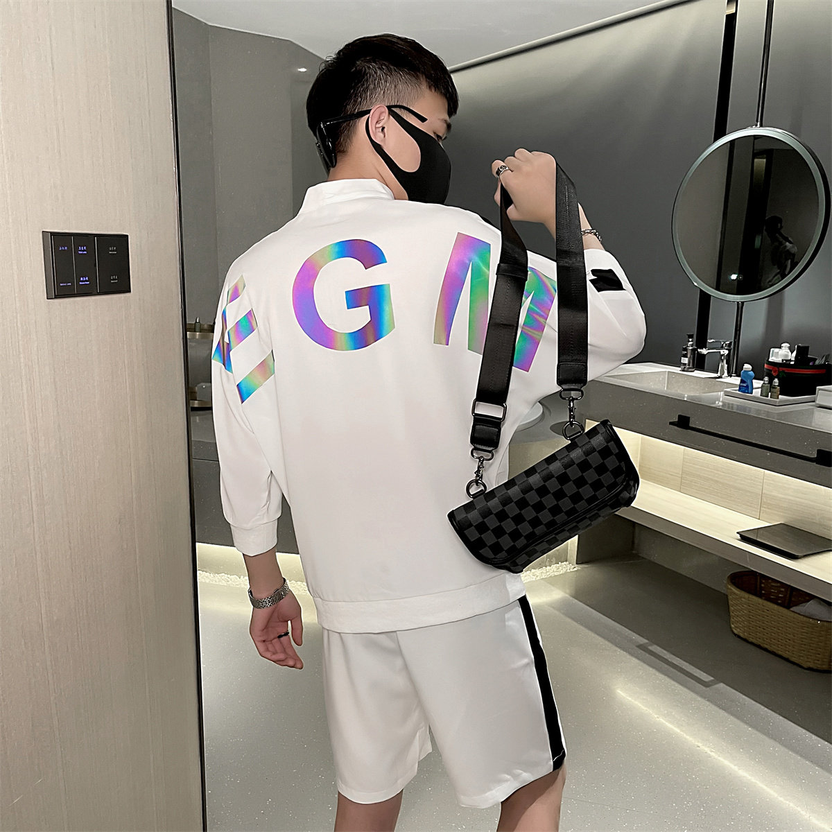 EGM半袖拉链T恤+短裤时尚套装休闲套装男A328-2072-P95控135,男装休闲套装,星座406