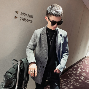 格子呢料中长款呢子大衣社会小伙秋冬新款外套 A328-20383-P115图片