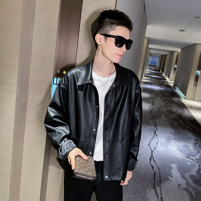 秋季新款社会小伙简约夹克外套皮衣帅气男A328-21732-P125控165,男装皮衣,星座406