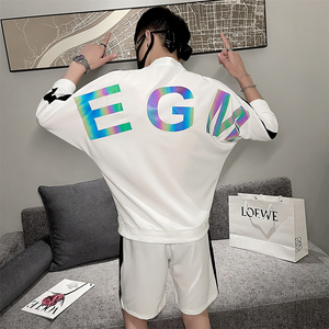 EGM半袖拉链T恤+短裤时尚套装休闲套装男A328-2072-P95控135图片