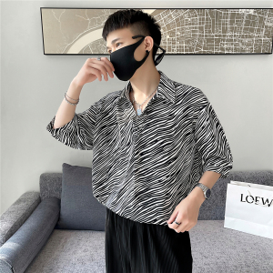 夏季新款印染花衬衫男长袖衬衣豹纹宽松A328-21301-P50控70图片