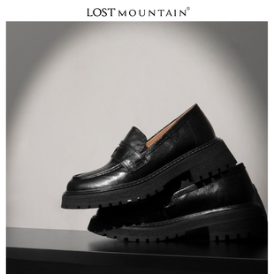 孤山定制一脚蹬厚底真皮乐福鞋女2024新款英伦风圆头单鞋JK小皮鞋