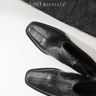 孤山定制韩版高跟气质短靴女2025新款方头粗跟瘦瘦靴真皮大码靴子