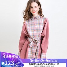 裙子预 收腰气质显瘦a字中长款 阿卡格子衬衫 连衣裙女秋2019新长袖